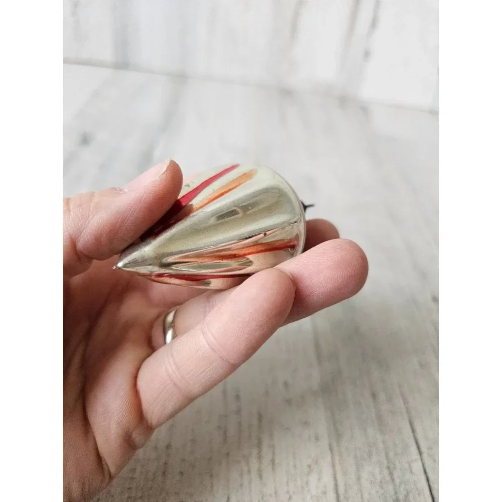 Antique torpedo topper‎ red striped glass ornament silver Xmas tree